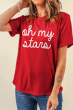 Red Oh My Stars Patriotic Slogan Graphic Tee Aaria Tees