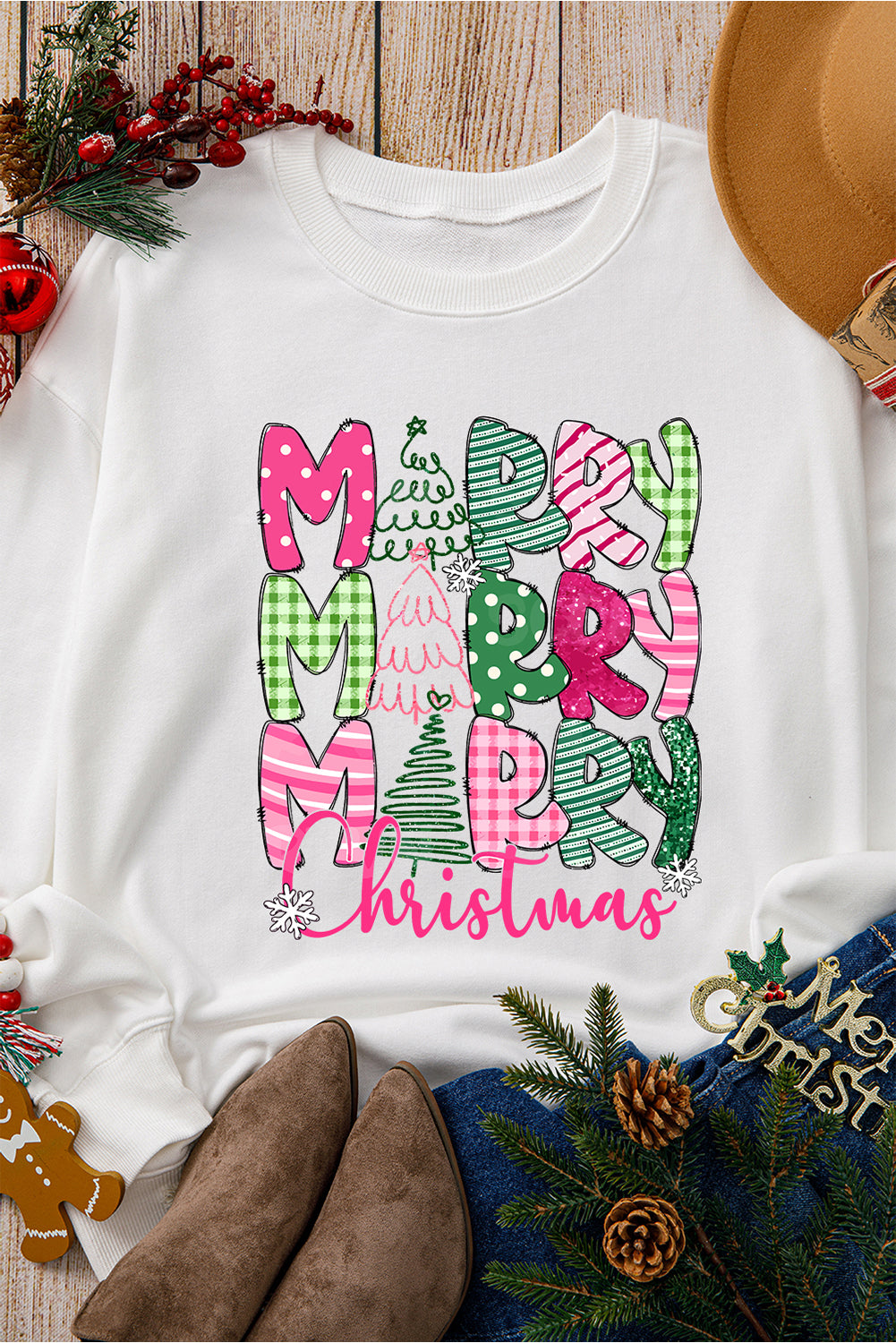 Beige MERRY Christmas Printed Drop Shoulder Pullover Sweatshirt - Aaria Tees Aaria Tees