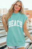 Mint Green High Neck Short Sleeve Beach Graphic Tee Aaria Tees