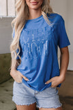 Sky Blue Vintage MOTHERHOOD Letter Graphic T Shirt Aaria Tees