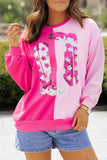 Pink Color Block Sequined Cowgirl Boots Graphic Sweatshirt - Aaria Tees Aaria Tees