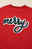 Fiery Red Merry Script Holiday Christmas Graphic Sweatshirt Aaria Tees