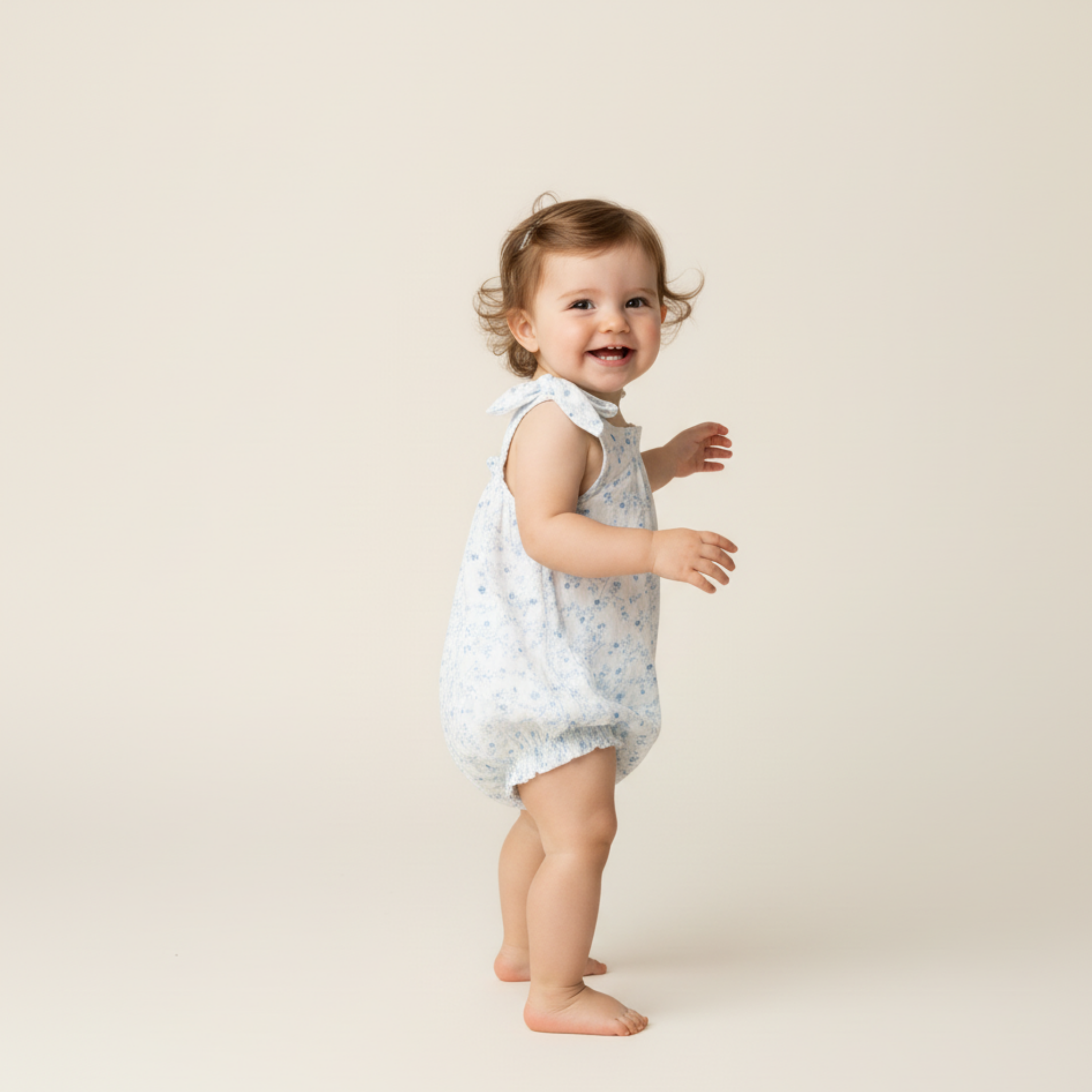 Organic Tie Shoulder Bubble Romper - Ivy Floral - Aaria Tees Aaria Tees