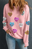 Pink Sequin Romantic Letters Heart Graphic Valentines Sweatshirt - Aaria Tees Aaria Tees