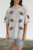 Light Grey Sequin Rugby Football Pattern Contrast Stitched T Shirt - Aaria Tees Aaria Tees