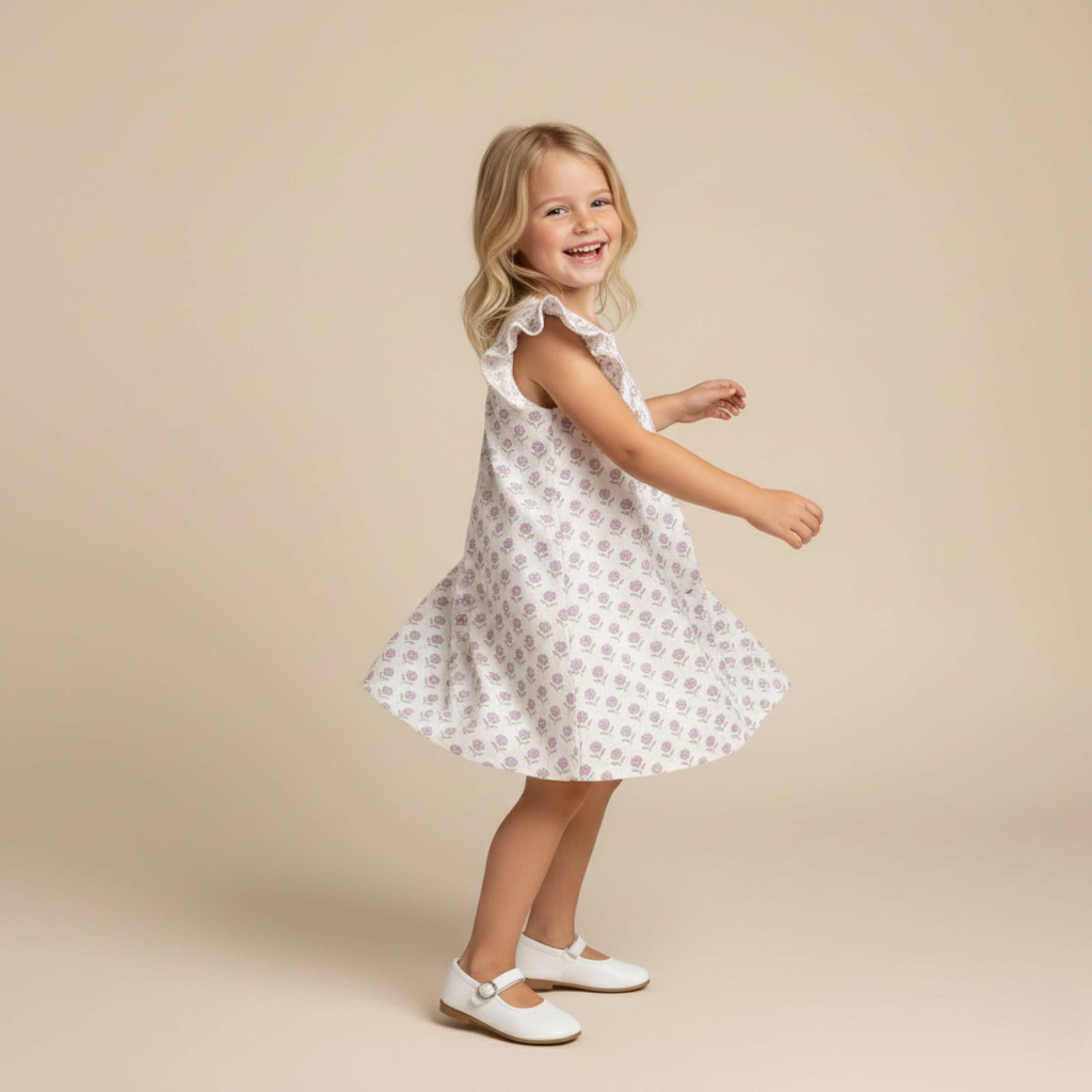 Organic Short Sleeve Flutter Dress - Lavender - Aaria Tees Aaria Tees