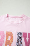 Pink PRAY Sequin Leopard Multiple Patched Graphic Tee - Aaria Tees Aaria Tees