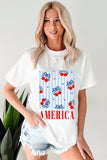 White Bow Cherry AMERICA Graphic Crewneck Patriotic T Shirt Aaria Tees