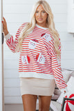 Orange Stripe Sequin Santa Claus Pattern Christmas Pullover Sweatshirt - Aaria Tees Aaria Tees