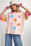 Pink Rugby Chenille Embroidered Color Block Half Sleeve T Shirt - Aaria Tees Aaria Tees