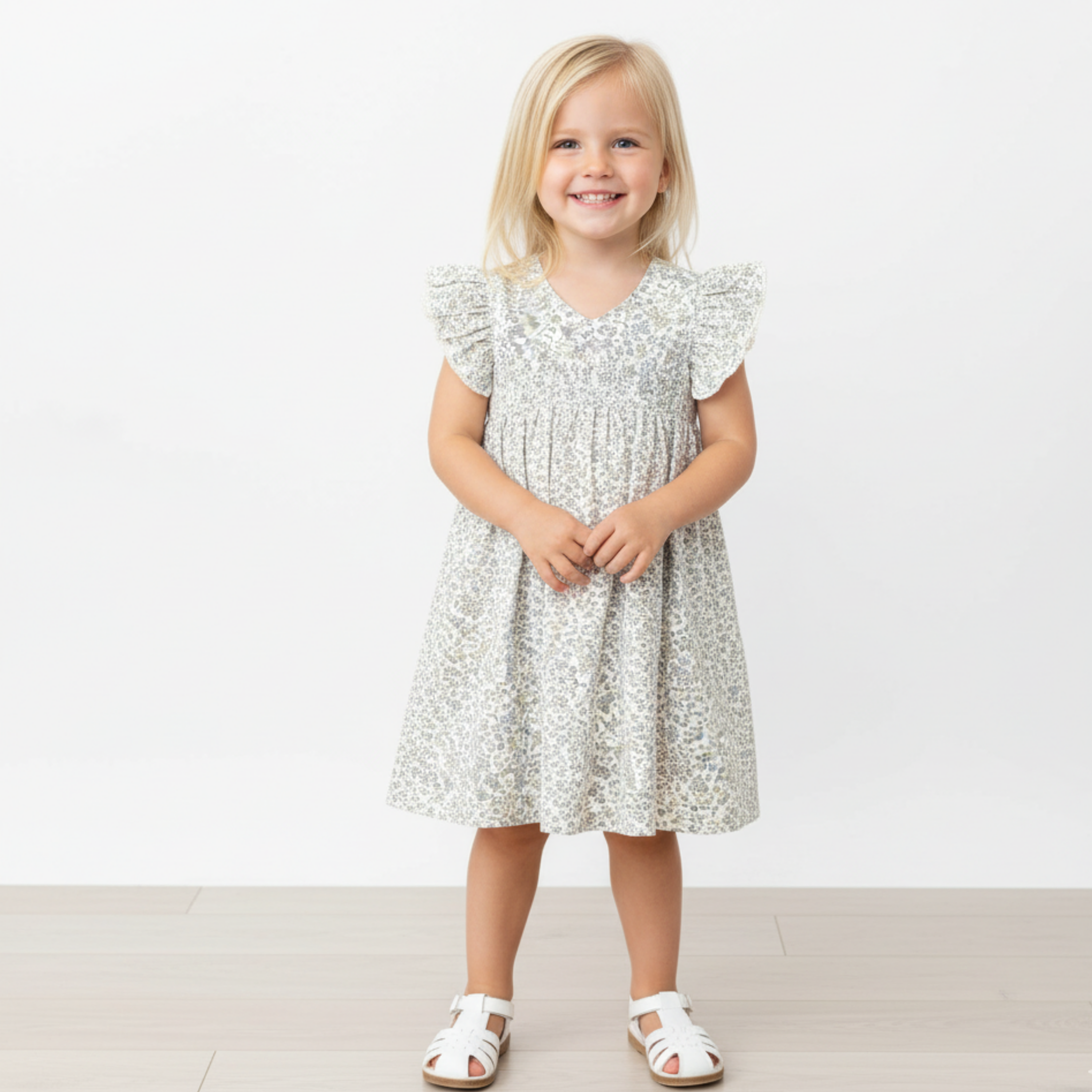 Organic Short Sleeve Flutter Dress - Tulle Floral - Aaria Tees Aaria Tees