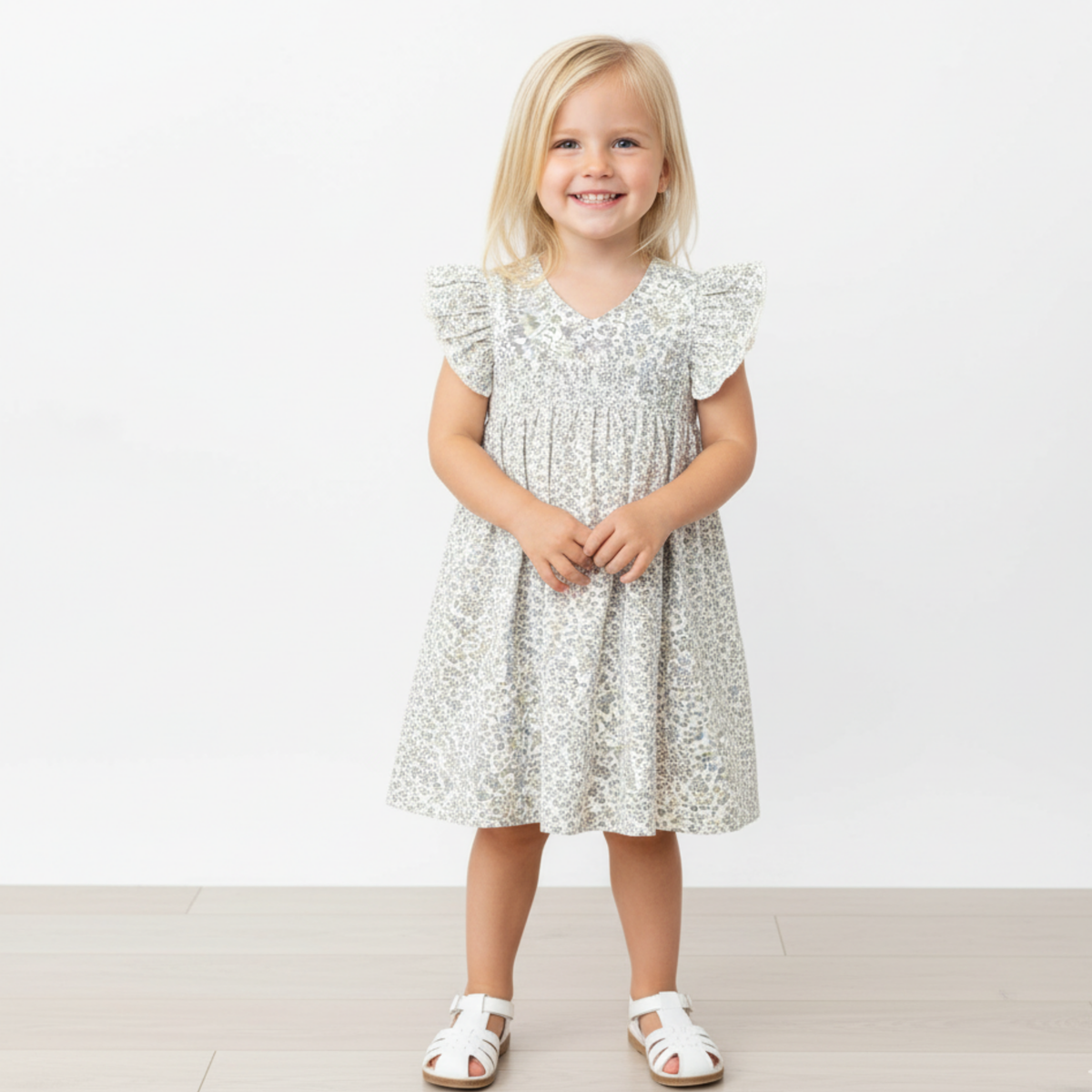Organic Short Sleeve Flutter Dress - Tulle Floral - Aaria Tees
