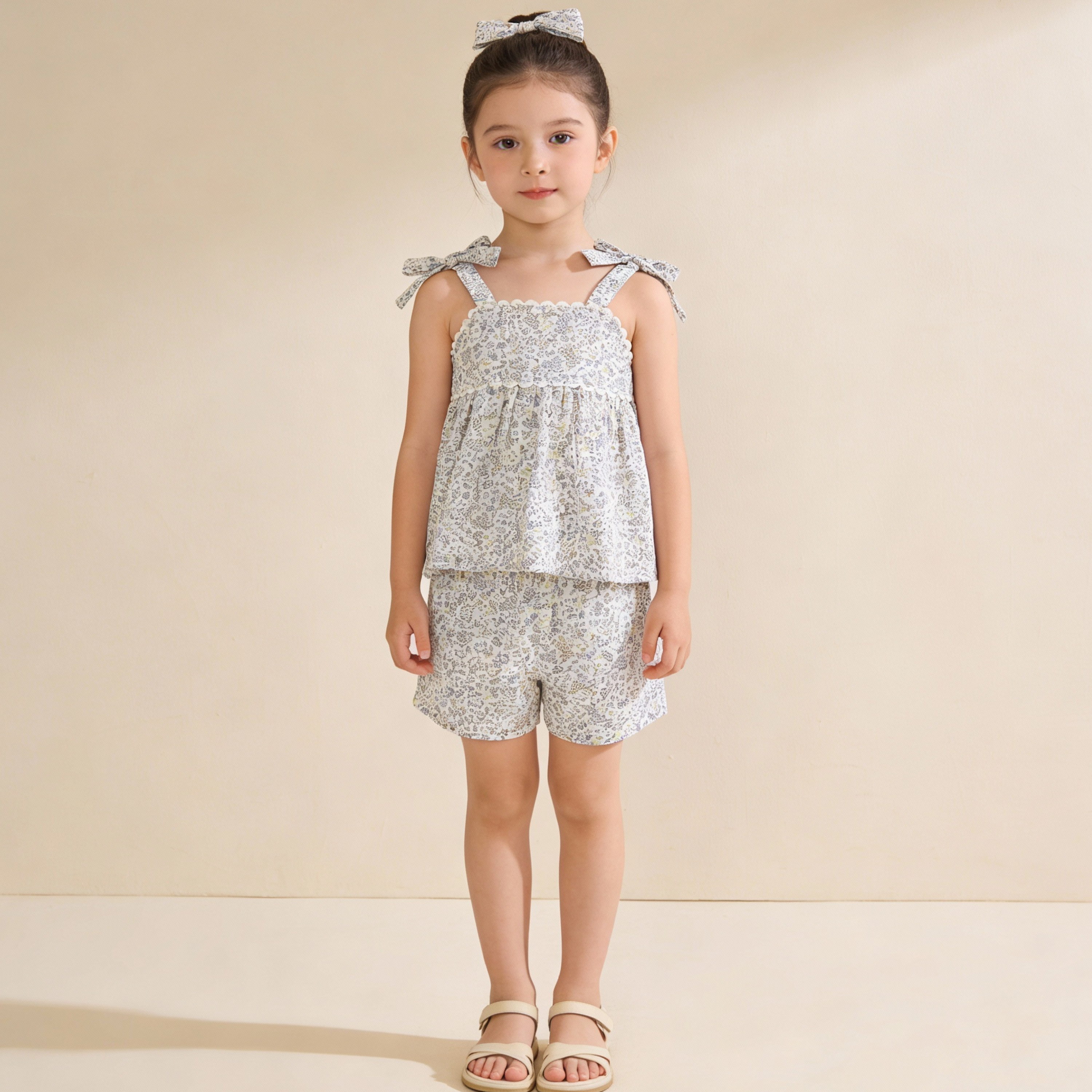 Organic Tie Up Top & Shorts Set - Tulle Floral - Aaria Tees Aaria Tees