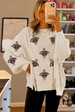White Thanksgiving Turkey Waffle Oversized Knit Top Aaria Tees