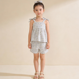 Organic Tie Up Top & Shorts Set - Tulle Floral - Aaria Tees Aaria Tees