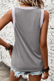 Gray Sequined Baseball Bat Graphic Ribbed Trim Casual Tank Top - Aaria Tees Aaria Tees