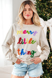 Beige merry little thing Corded Letter Graphic Ribbed Loose Sweatshirt Aaria Tees