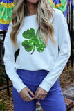 White Sequin 4-leaf Shamrock Long Sleeve Graphic Tee Aaria Tees