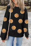 Black Sequin Ball Patched Crewneck Game Day Sweatshirt - Aaria Tees Aaria Tees