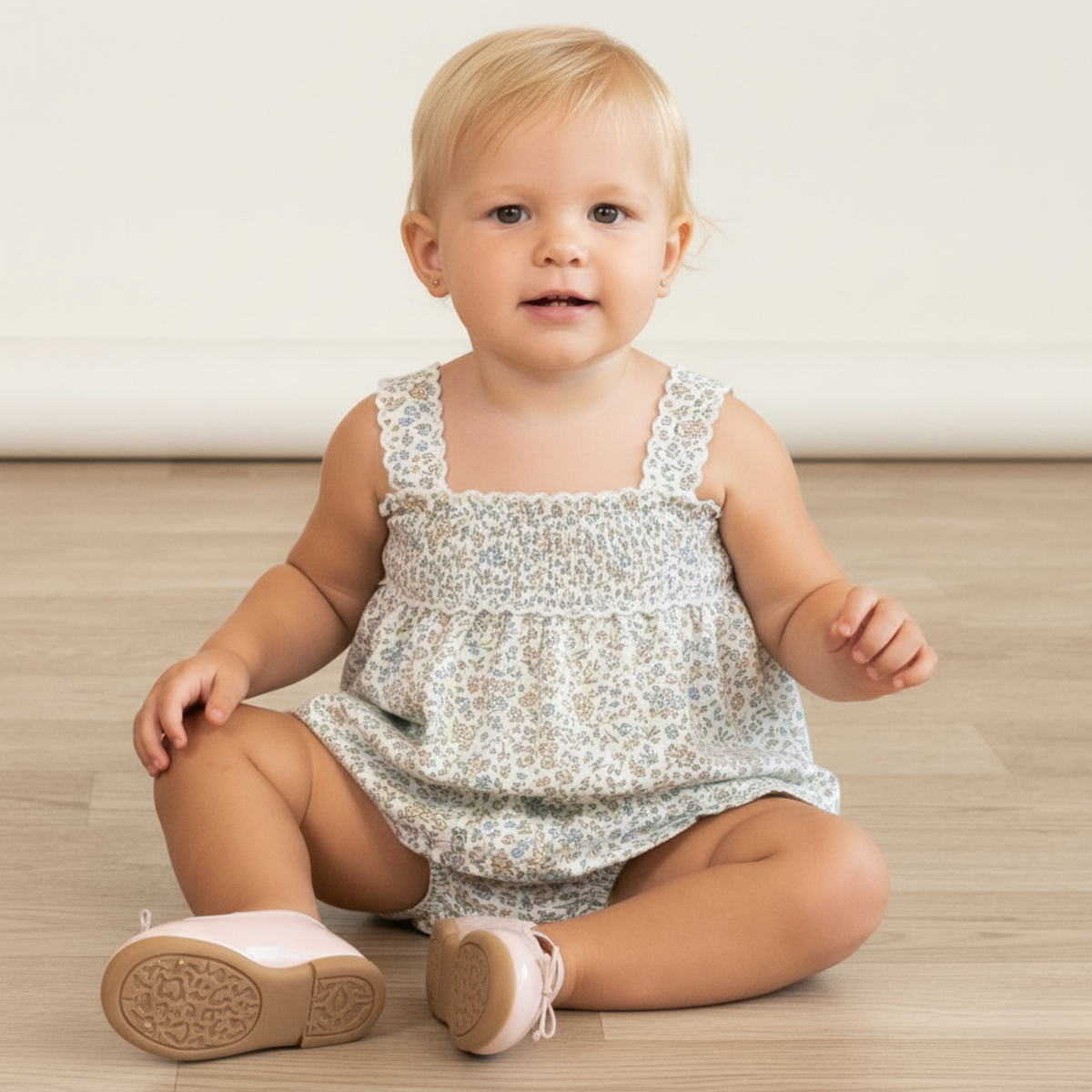 Organic Scalloped Top & Bloomers Set - Tulle Floral - Aaria Tees