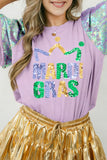 Orchid Petal Sequined MARDI GRAS Graphic Patchwork T Shirt - Aaria Tees Aaria Tees