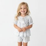 Organic Smocked Top & Shorts Set - Blue Vines - Aaria Tees Aaria Tees