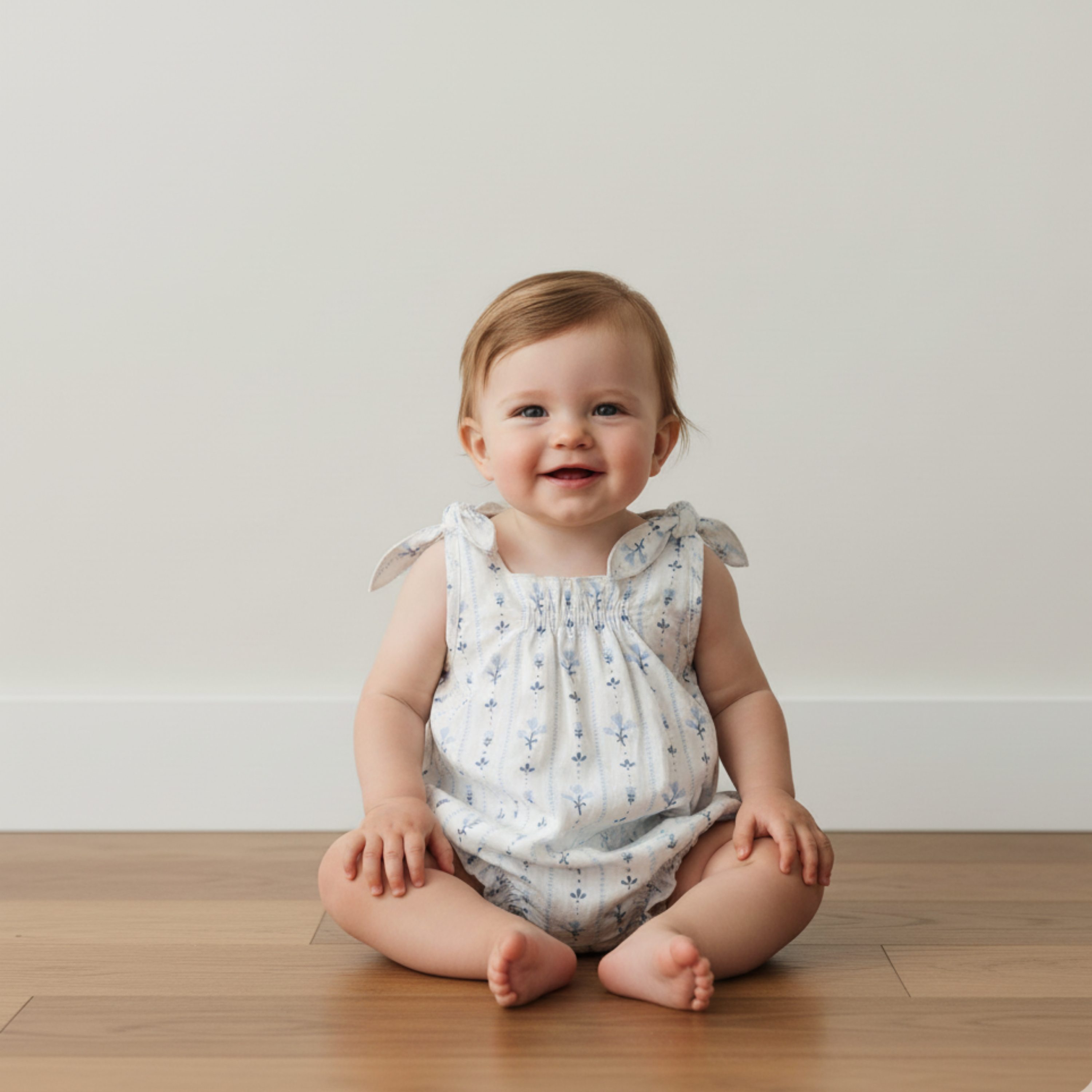 Organic Tie Shoulder Bubble Romper - Blue Vines - Aaria Tees Aaria Tees