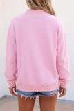 Pink Polka Dot Letter Print Mock Neck Pullover Sweatshirt Aaria Tees