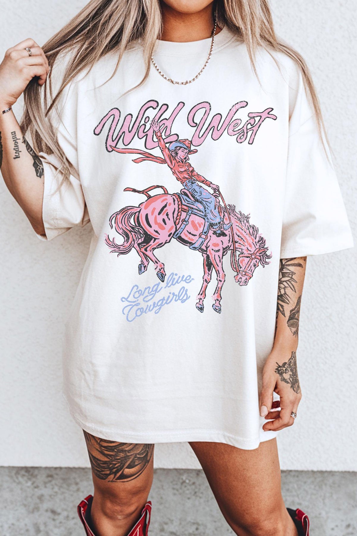 White Wild West Cowgirl Rodeo Graphic Tunic Tee - Aaria Tees