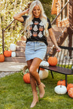 Black Halloween Ghost Pumpkin Print Crew Neck T Shirt - Aaria Tees Aaria Tees