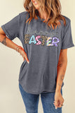 Gray Happy EASTER Lettering Graphic Crewneck Tee Aaria Tees
