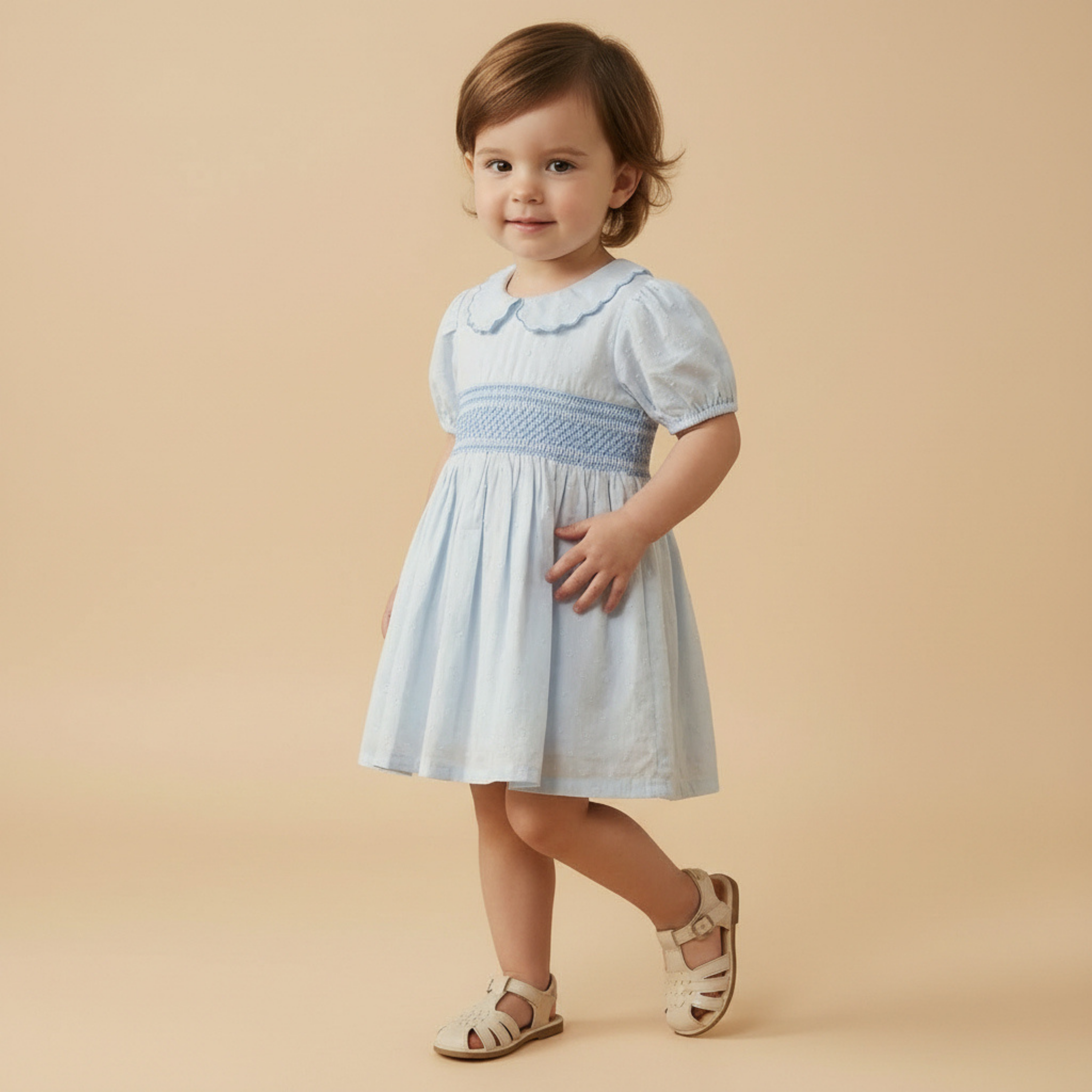 Organic Smocked Collar Dress - Light Blue - Aaria Tees Aaria Tees