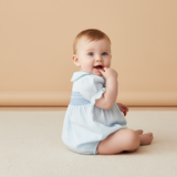 Organic Smocked Button Romper - Light Blue - Aaria Tees Aaria Tees