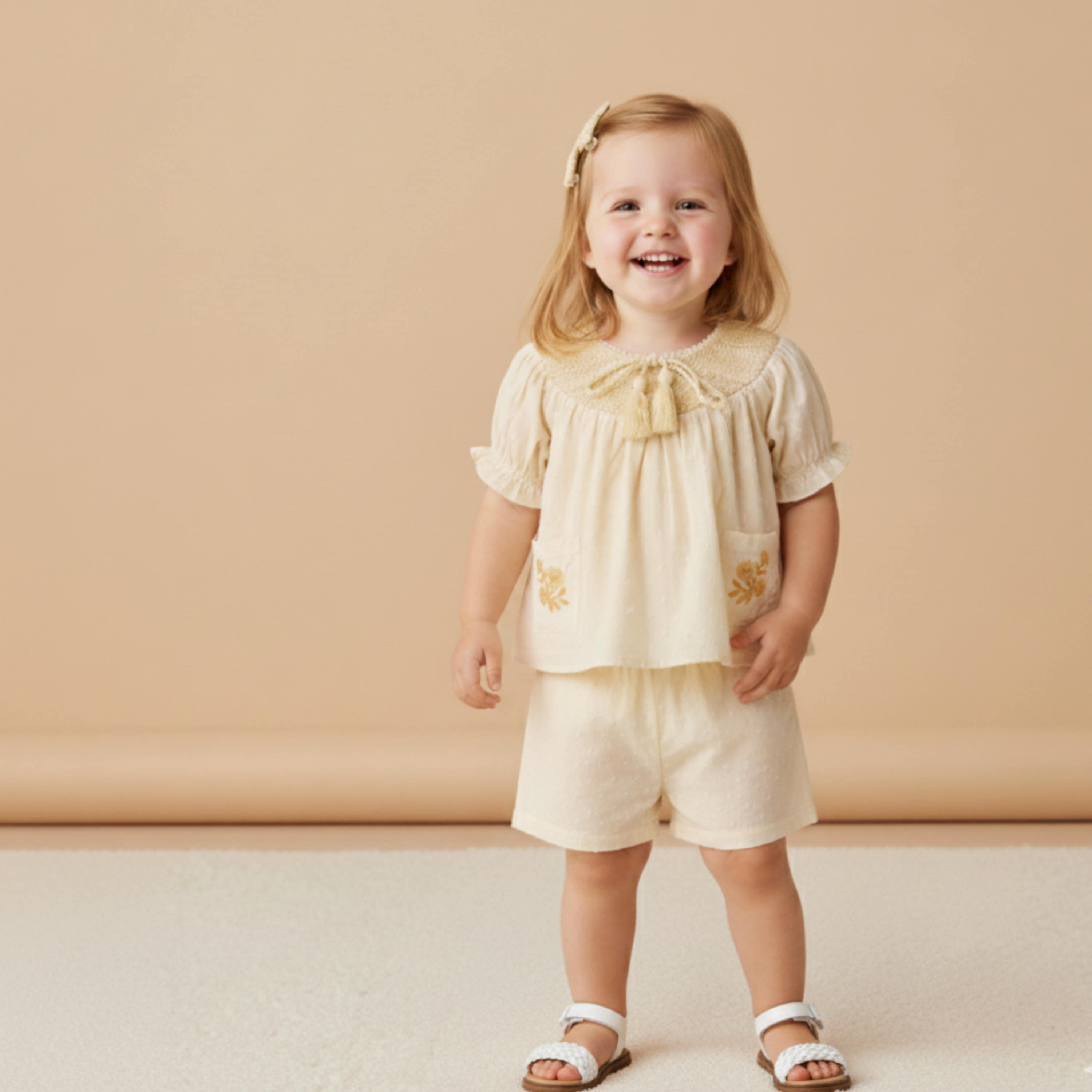 Organic Smocked Top & Shorts Set - Butter Yellow - Aaria Tees Aaria Tees