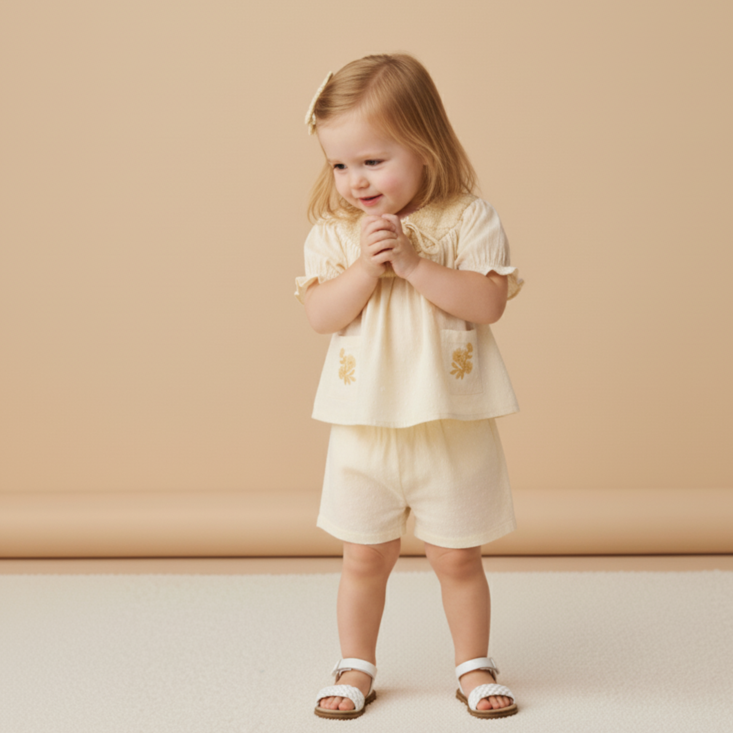 Organic Smocked Top & Shorts Set - Butter Yellow - Aaria Tees Aaria Tees