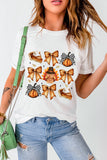White Cute Bowknot Tanksgiving Graphic Crewneck T Shirt - Aaria Tees Aaria Tees