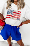 White Faux Patchwork Printed US Flag Casual Tee - Aaria Tees Aaria Tees