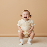 Organic Smocked Button Romper - Butter Yellow - Aaria Tees Aaria Tees
