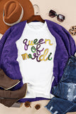 White queen of mardi Sequin Letter Graphic T Shirt - Aaria Tees Aaria Tees