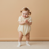 Organic Smocked Button Romper - Butter Yellow - Aaria Tees Aaria Tees