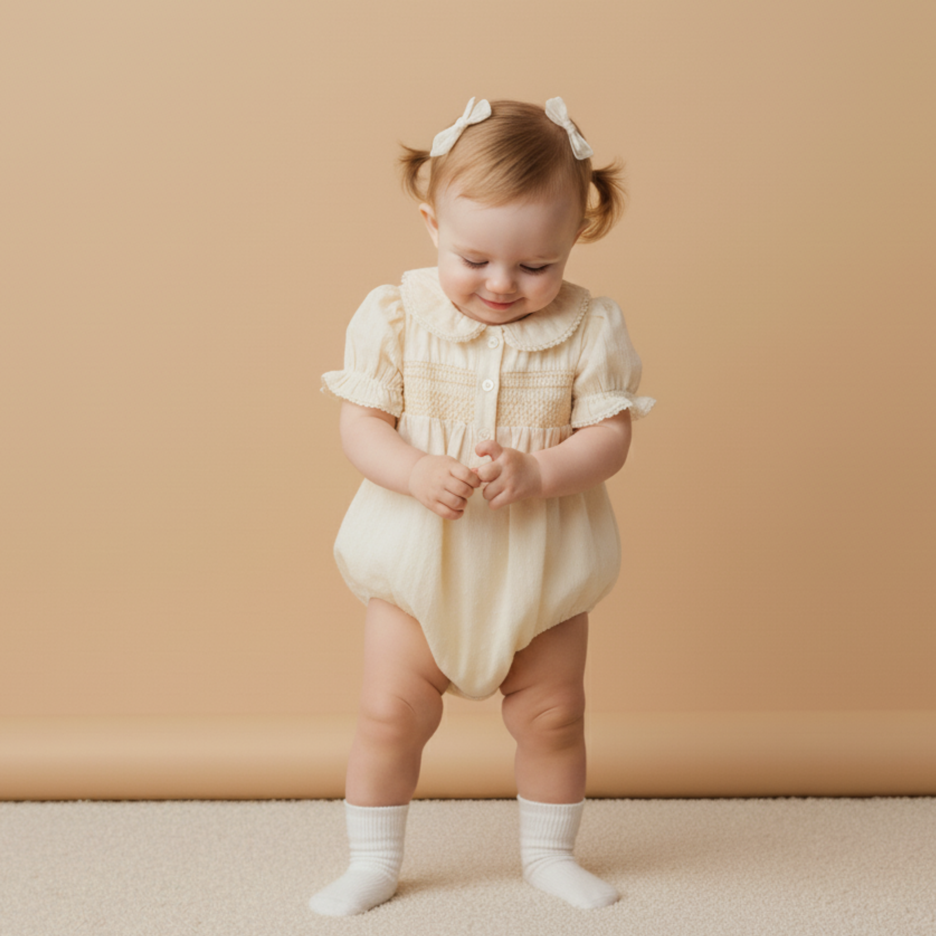 Organic Smocked Button Romper - Butter Yellow - Aaria Tees Aaria Tees