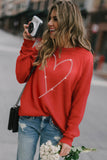Fiery Red Rhinestone Heart Shaped Long Sleeve Sweatshirt Aaria Tees
