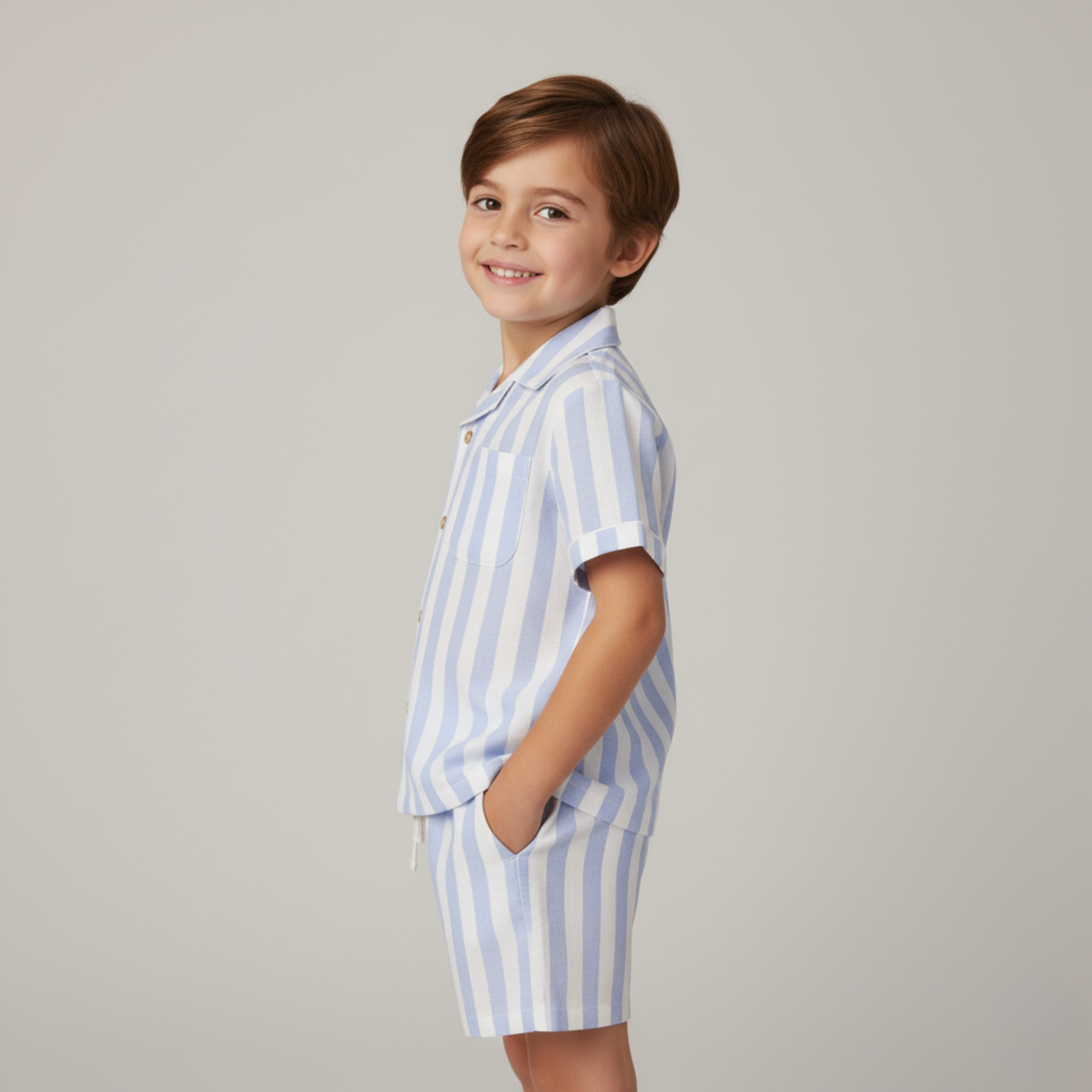 Organic Shirt & Shorts Set - Blue Stripes - Aaria Tees Aaria Tees