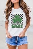 White Checker LUCKY Clover Printed St Patricks T Shirt - Aaria Tees Aaria Tees