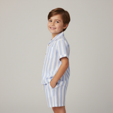 Organic Shirt & Shorts Set - Blue Stripes - Aaria Tees Aaria Tees