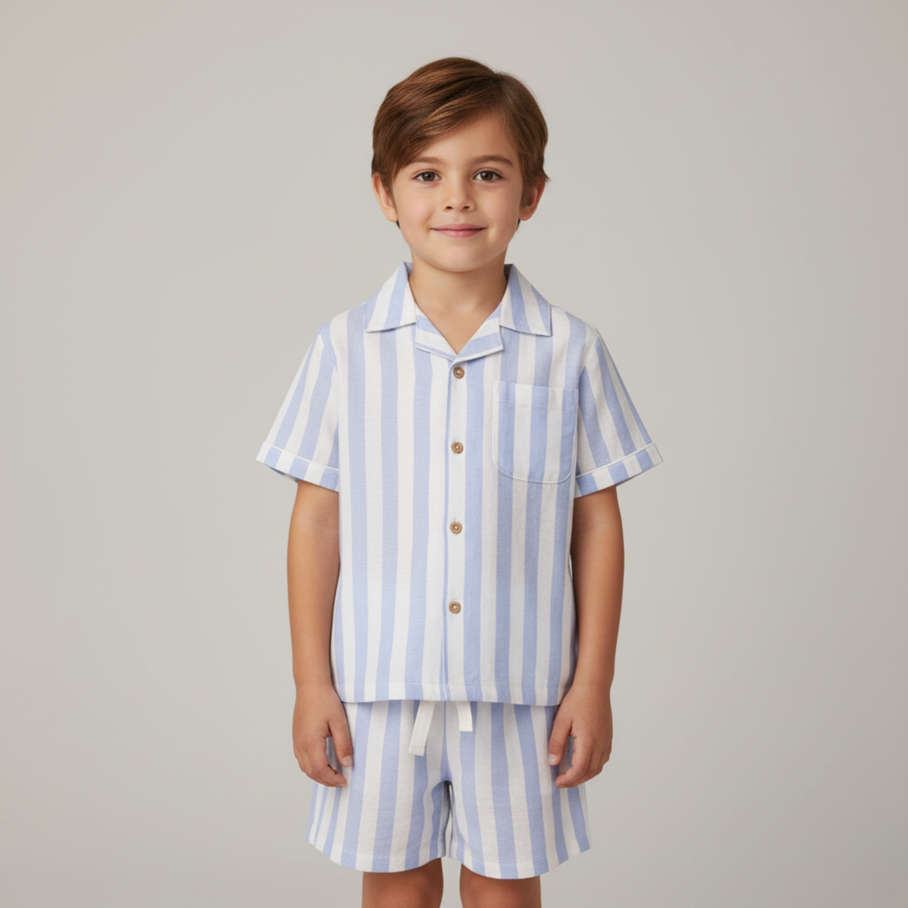 Organic Shirt & Shorts Set - Blue Stripes - Aaria Tees Aaria Tees
