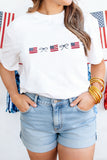 White Embroidered Flag Bow Short Sleeve Casual T-Shirt Aaria Tees