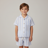 Organic Shirt & Shorts Set - Blue Stripes - Aaria Tees Aaria Tees