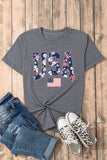 Gray Blooming USA Flag Print Casual T Shirt - Aaria Tees Aaria Tees