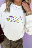 White mardi gras Fleur De Lis Embroidered Graphic Pullover Sweatshirt - Aaria Tees Aaria Tees